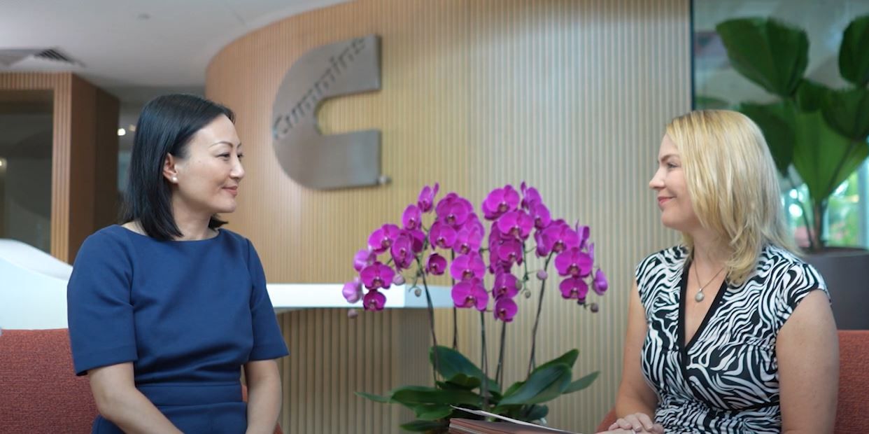 Monika Gietz conducting a fireside chat at Cummins APAC office